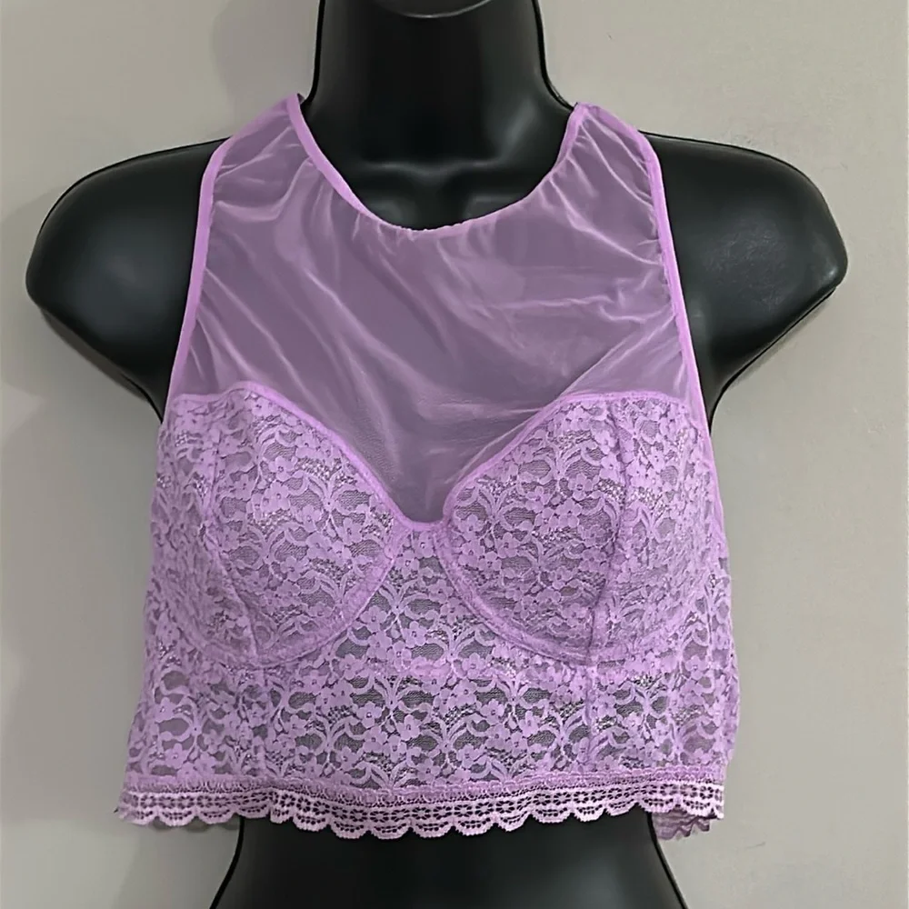 Free People Intimately Stay With Me Bralette Purple Lilac Lace Bra Mesh Large